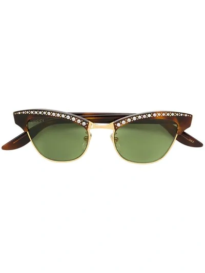 Shop Gucci Crystal-embellished Cat-eye Sunglasses In Brown