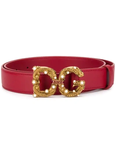 Shop Dolce & Gabbana Logo Buckle Belt - Red