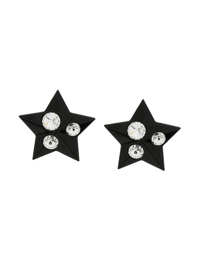 Shop Miu Miu Crystal Embellished Star Earrings In Black