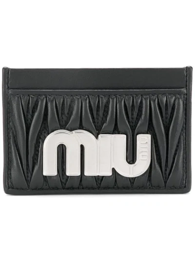 Shop Miu Miu Matelassé Maxi Logo Card Holder - Black