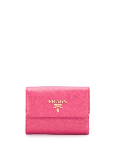 Shop Prada Logo Plaque Wallet In Pink