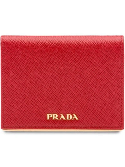 Prada Small Saffiano Leather Wallet In Red | ModeSens