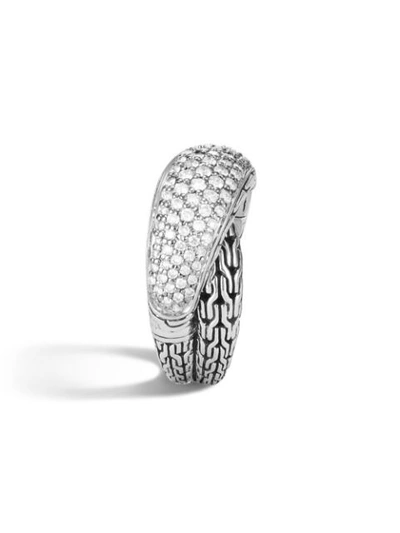 Shop John Hardy Silver And Diamond Pave Classic Chain Overlapping Ring