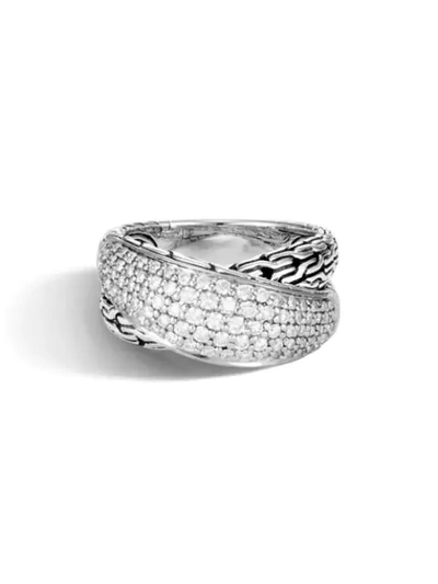 Shop John Hardy Silver And Diamond Pave Classic Chain Overlapping Ring