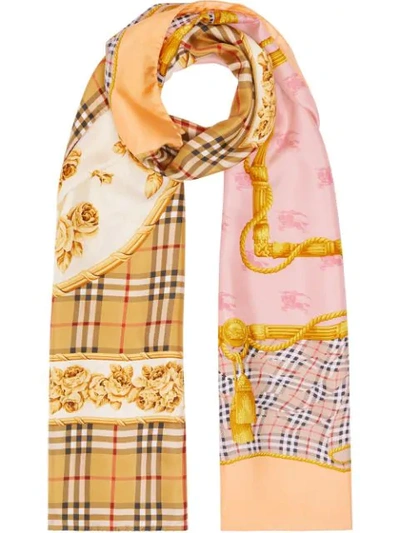 Shop Burberry Archive Check Scarf In Yellow