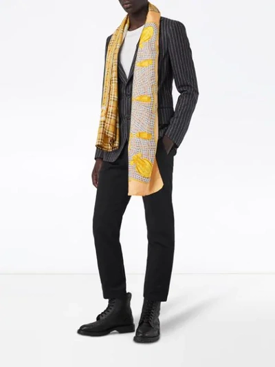 Shop Burberry Archive Check Scarf In Yellow