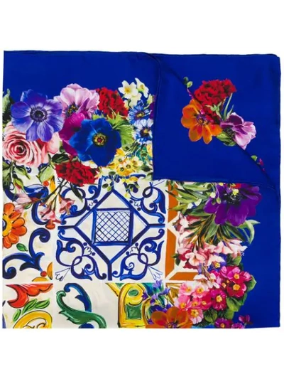 Shop Dolce & Gabbana Floral Print Scarf - Blue