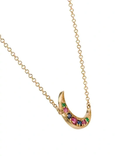 Shop Andrea Fohrman Mini Crescent Sapphire Necklace In Yellow Gold/multicoloured