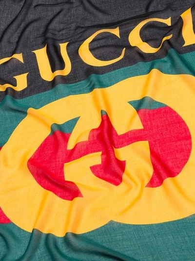 Shop Gucci Logo Print Scarf In Multicolour