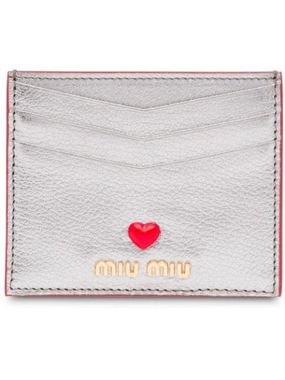 Shop Miu Miu Love Logo Madras Card Holder In Metallic