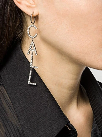 Saint Laurent Call Me Mismatched Drop Earrings In Silver
