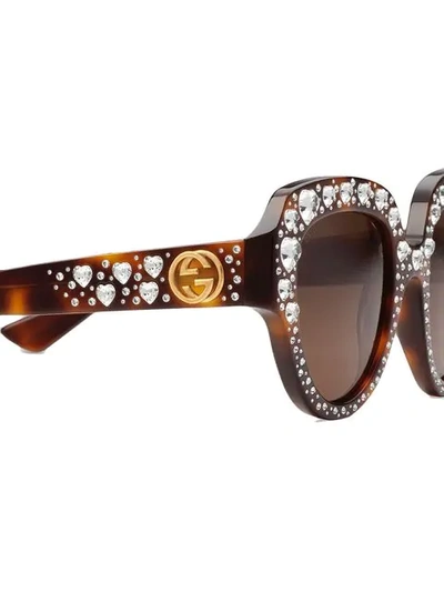 Shop Gucci Crystal Embellished Sunglasses In Brown