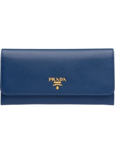 Shop Prada Logo-plaque Continental Wallet In Blue