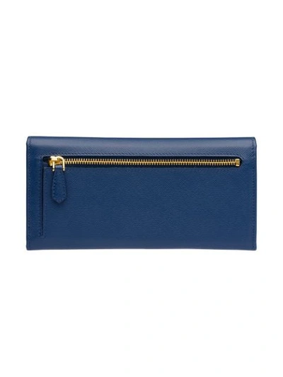 Shop Prada Logo-plaque Continental Wallet In Blue