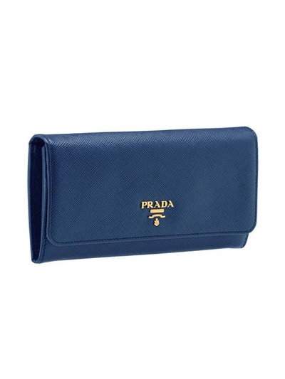 Shop Prada Logo-plaque Continental Wallet In Blue