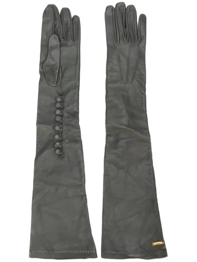Shop Dsquared2 Calf Leather Long Gloves In Grey