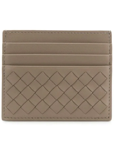 Shop Bottega Veneta Woven Card Holder In Grey