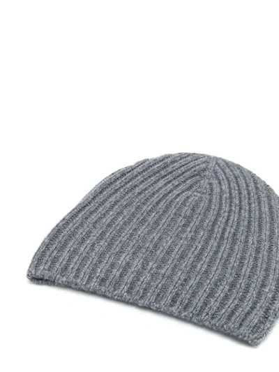BARRIE RIBBED-KNIT CASHMERE BEANIE - 灰色