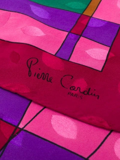Pre-owned Pierre Cardin Vintage 180's Geometric Print Scarf In Red, Purple, Green And Brown