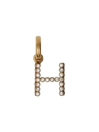Shop Burberry Crystal ‘h' Alphabet Charm In Gold