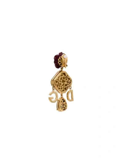 Shop Dolce & Gabbana Red Rose Leopard Print Charm Earrings In Gold