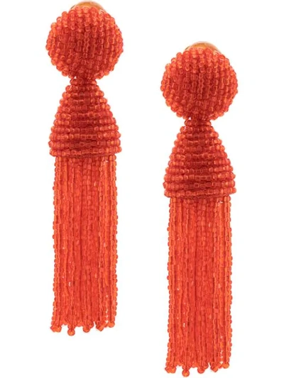 Shop Oscar De La Renta Beaded Tassel Earrings In Red