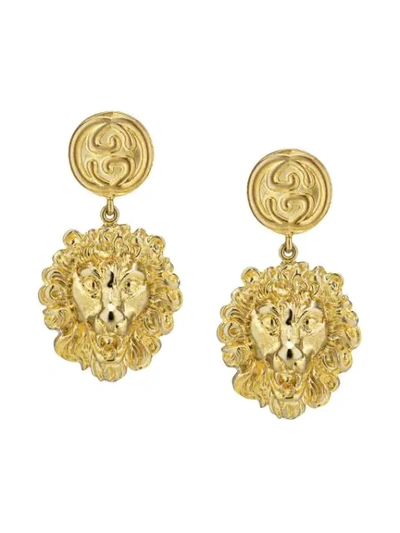 Shop Gucci Lion Motif Drop Earrings In 0720