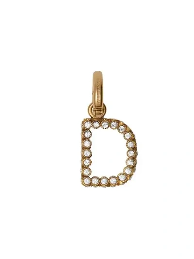 Shop Burberry Crystal ‘d' Alphabet Charm In Gold