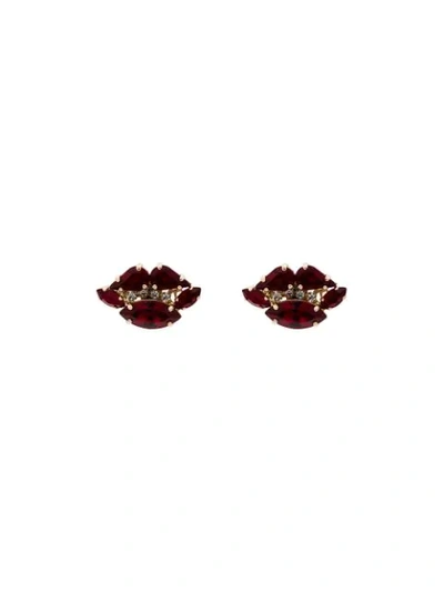 ANTON HEUNIS 水晶镶嵌嘴唇造型耳环 - 红色