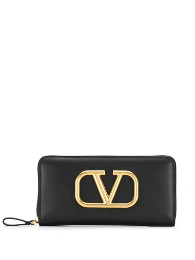 Shop Valentino Vlogo Zipped Wallet In Black