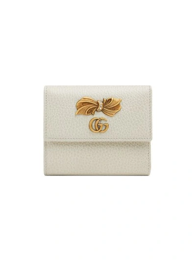 Shop Gucci Leather Wallet With Bow In Neutrals