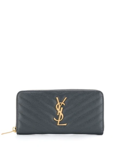 Shop Saint Laurent Monogram Zip In Grey