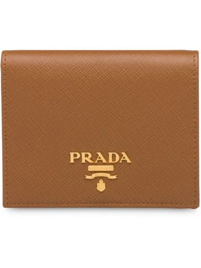 Shop Prada Small Logo-plaque Wallet In Brown