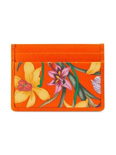 Shop Gucci Flora Print Cardholder In Orange
