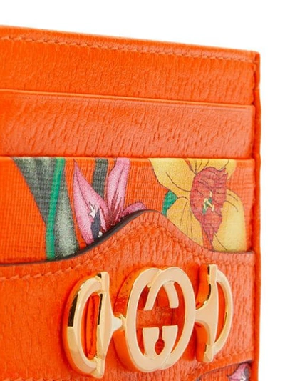 Shop Gucci Flora Print Cardholder In Orange