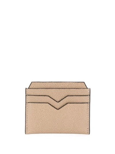 Shop Valextra V-detail Leather Card Holder In Neutrals