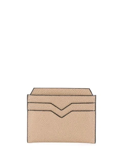 Shop Valextra V-detail Leather Card Holder In Neutrals