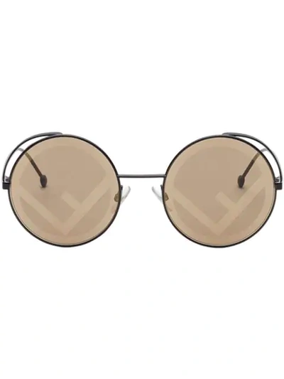 Shop Fendi Rama Round Frame Sunglasses In Black