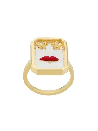 Shop Eshvi Enamelled Ring In Gold