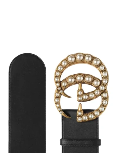 Shop Gucci Pearl Double G Wide Belt In Black
