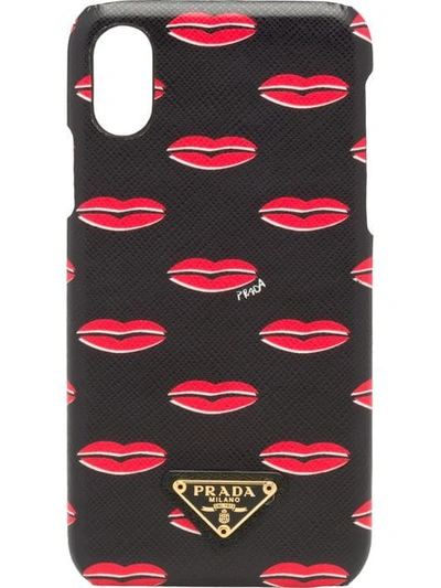 Shop Prada Iphone-hülle Mit Lippen In Black