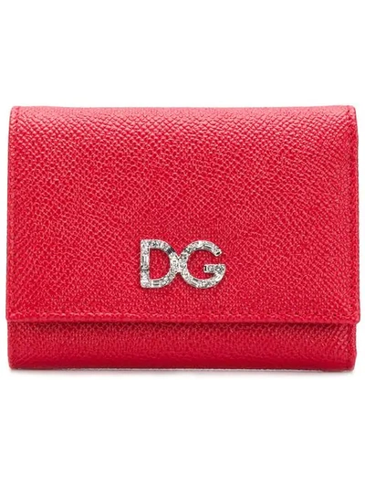 Shop Dolce & Gabbana Diamante Dg Logo Pebbled Leather Wallet In Red