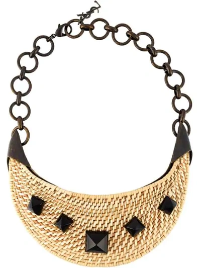 Pre-owned Saint Laurent Raffia Rockstud Necklace In Neutrals