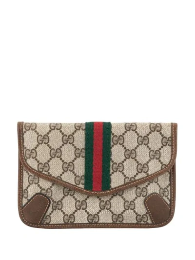 Pre-owned Gucci Shelly Line Pouch In Brown