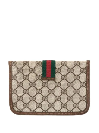 Pre-owned Gucci Shelly Line Pouch In Brown