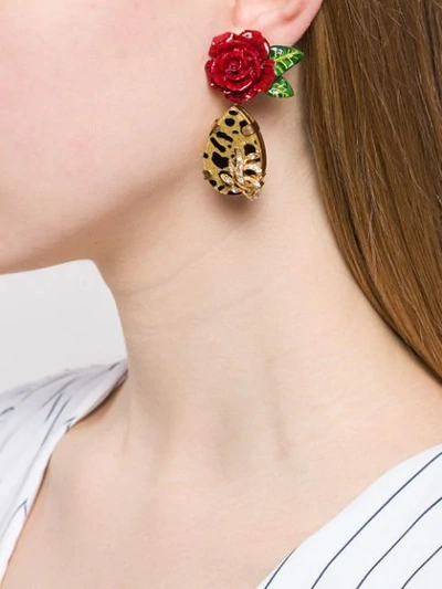 Shop Dolce & Gabbana Pendant Rose Earrings In Gold