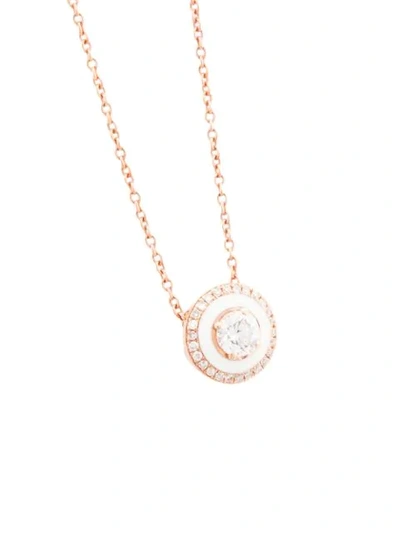 Shop Selim Mouzannar 18kt Rose Gold Round Ivory Enamel Diamond Necklace In White