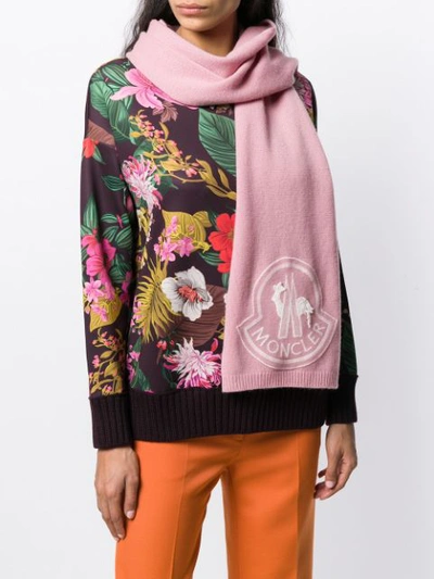 Shop Moncler Knitted Logo Scarf - Pink