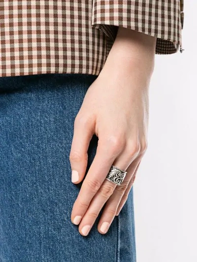 Shop Gucci Double G Leaf Motif Ring In Silver