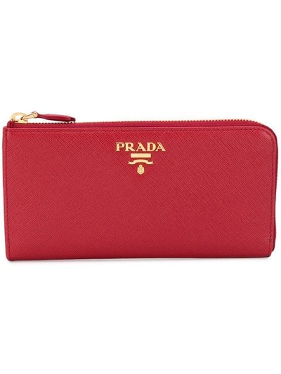 Shop Prada Zip Around Logo Wallet In Red